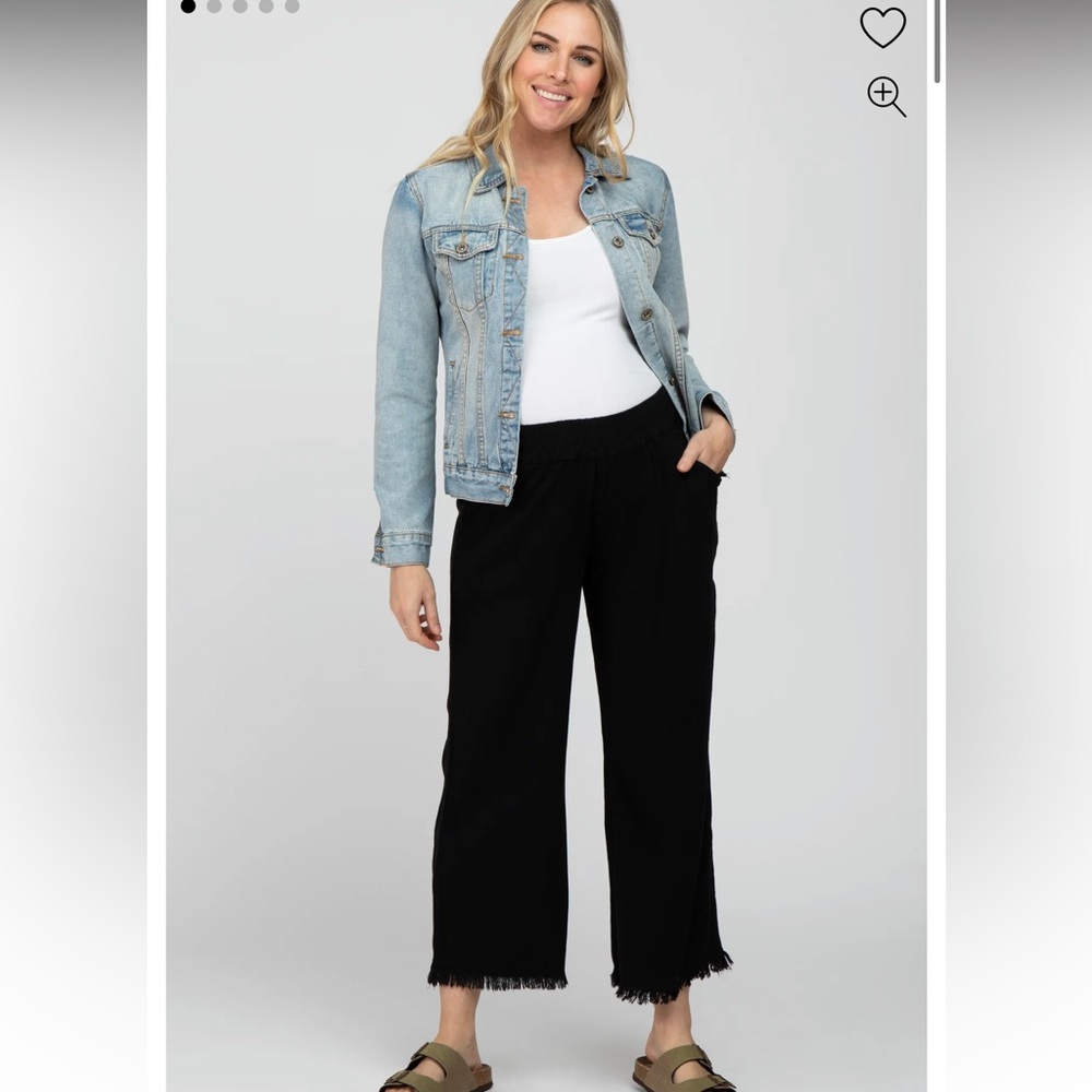Pinkblush Black Linen Frayed Hem Crop Maternity Pants